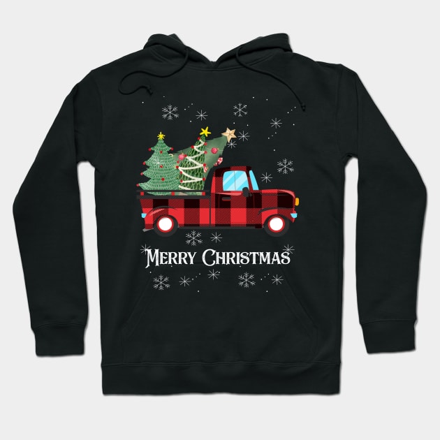 Merry Christmas Buffalo Truck Tree Red Plaid For Men Women Hoodie by Johner_Clerk_Design